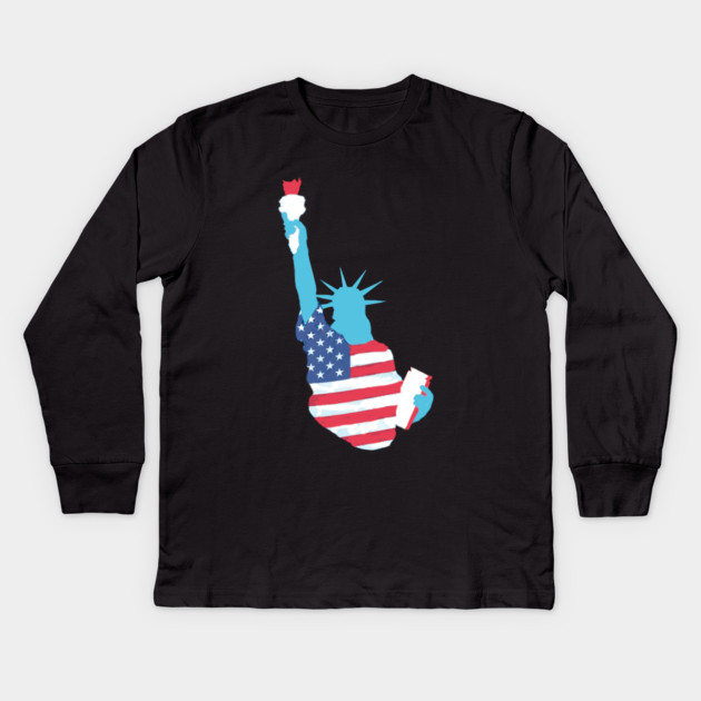 Statue of Liberty with USA Flag Kids Long Sleeve T-Shirt by DonWillisJrArt