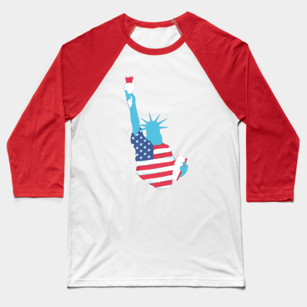 Statue of Liberty with USA Flag Baseball T-Shirt by DonWillisJrArt