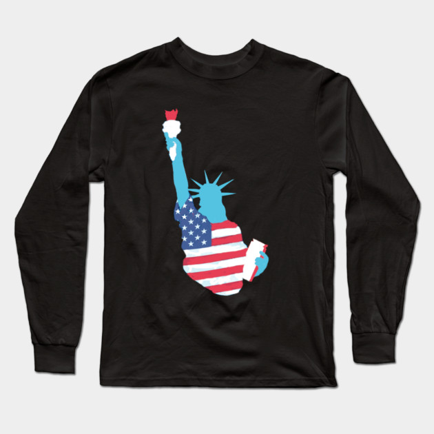 Statue of Liberty with USA Flag Long Sleeve T-Shirt by DonWillisJrArt