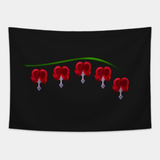 Illustrated Red Bleeding Hearts Tapestry