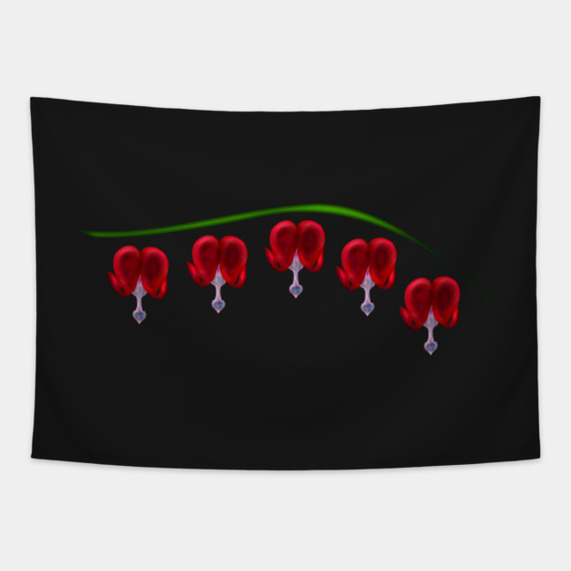 Illustrated Red Bleeding Hearts Tapestry by H. R. Sinclair