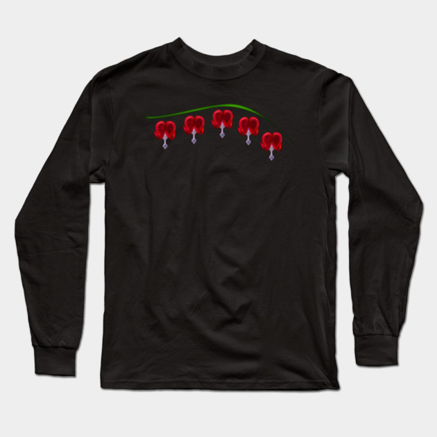 Illustrated Red Bleeding Hearts Long Sleeve T-Shirt by H. R. Sinclair