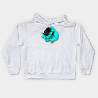 Illustrated Black and Teal Betta Fish Kids Hoodie