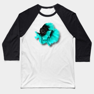 Illustrated Black and Teal Betta Fish Baseball T-Shirt