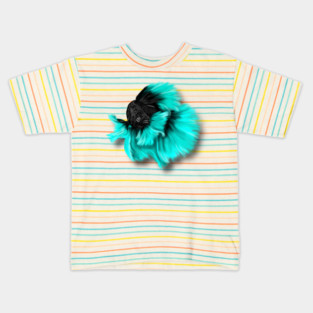 Illustrated Black and Teal Betta Fish Kids T-Shirt