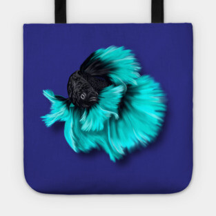Illustrated Black and Teal Betta Fish Tote