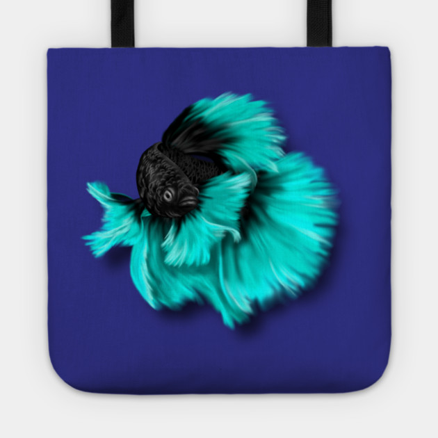 Illustrated Black and Teal Betta Fish Tote by H. R. Sinclair