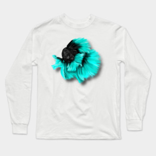 Illustrated Black and Teal Betta Fish Long Sleeve T-Shirt