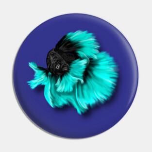 Illustrated Black and Teal Betta Fish Pin