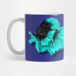 Illustrated Black and Teal Betta Fish Mug