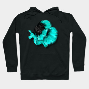 Illustrated Black and Teal Betta Fish Hoodie