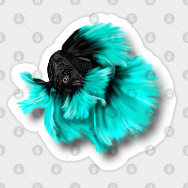 Illustrated Black and Teal Betta Fish Sticker by H. R. Sinclair