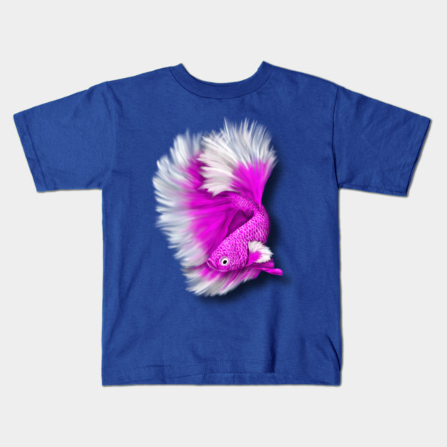 White and Hot Pink Betta Fish Kids T-Shirt by H. R. Sinclair