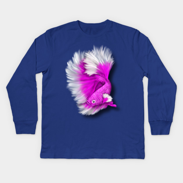 White and Hot Pink Betta Fish Kids Long Sleeve T-Shirt by H. R. Sinclair