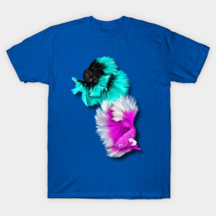 Betta Fish Duo, black & teal, white & pink T-Shirt