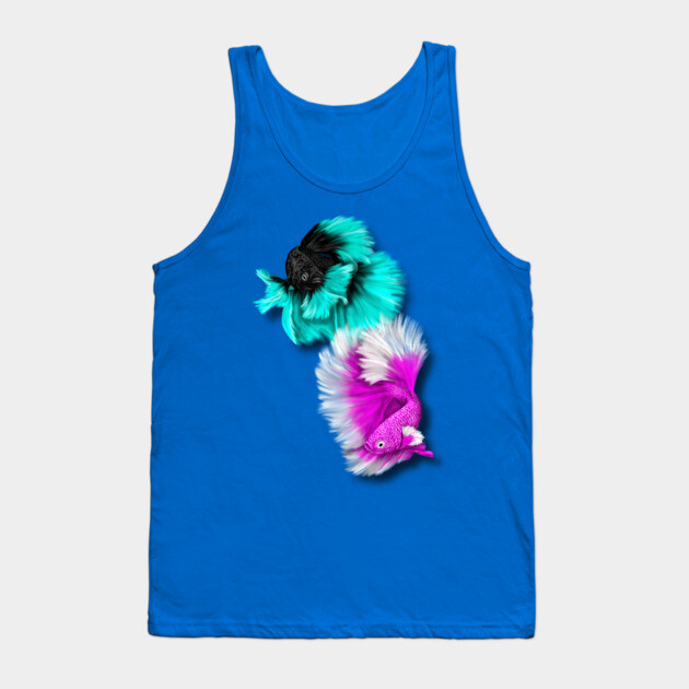 Betta Fish Duo, black & teal, white & pink Tank Top by H. R. Sinclair