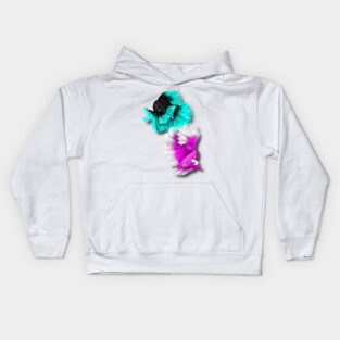 Betta Fish Duo, black & teal, white & pink Kids Hoodie