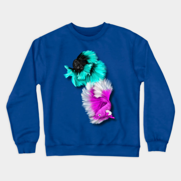 Betta Fish Duo, black & teal, white & pink Crewneck Sweatshirt by H. R. Sinclair