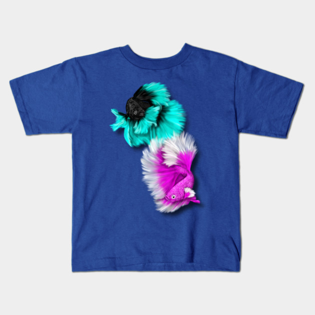 Betta Fish Duo, black & teal, white & pink Kids T-Shirt by H. R. Sinclair