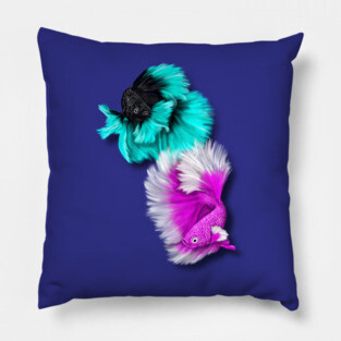 Betta Fish Duo, black & teal, white & pink Pillow