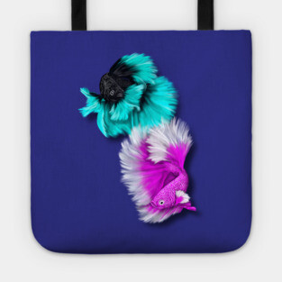 Betta Fish Duo, black & teal, white & pink Tote