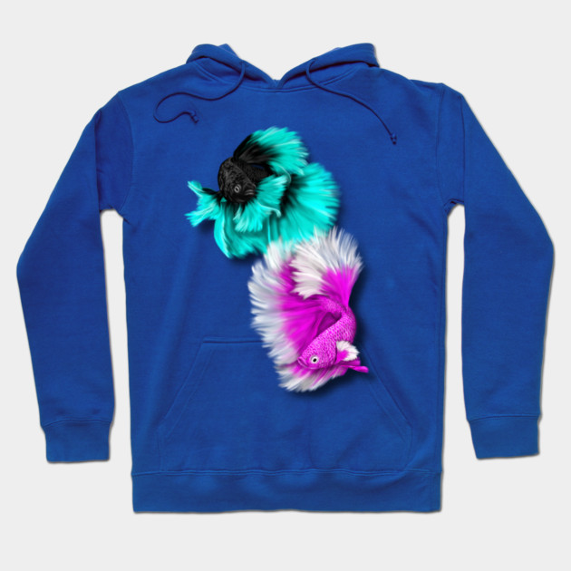 Betta Fish Duo, black & teal, white & pink Hoodie by H. R. Sinclair