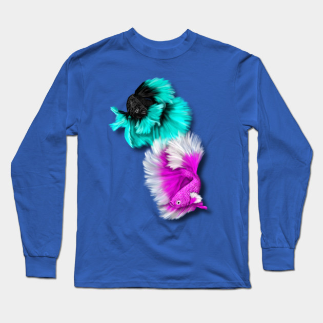 Betta Fish Duo, black & teal, white & pink Long Sleeve T-Shirt by H. R. Sinclair