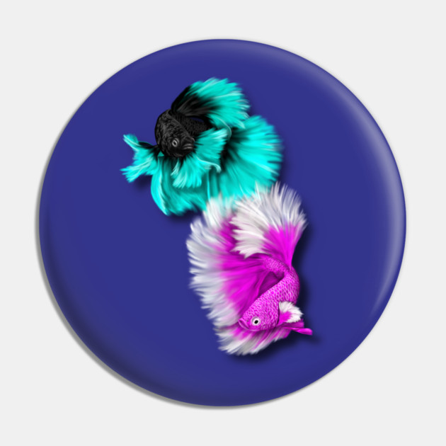 Betta Fish Duo, black & teal, white & pink Pin by H. R. Sinclair