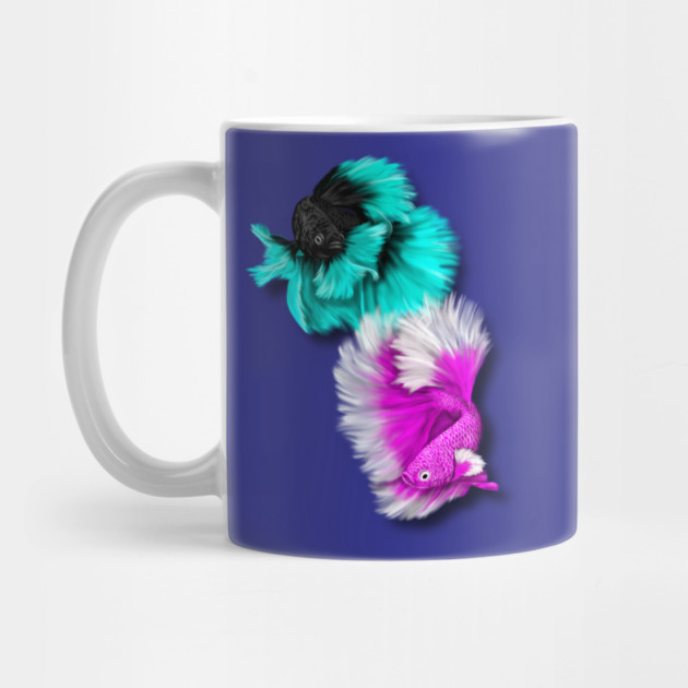 Betta Fish Duo, black & teal, white & pink by H. R. Sinclair