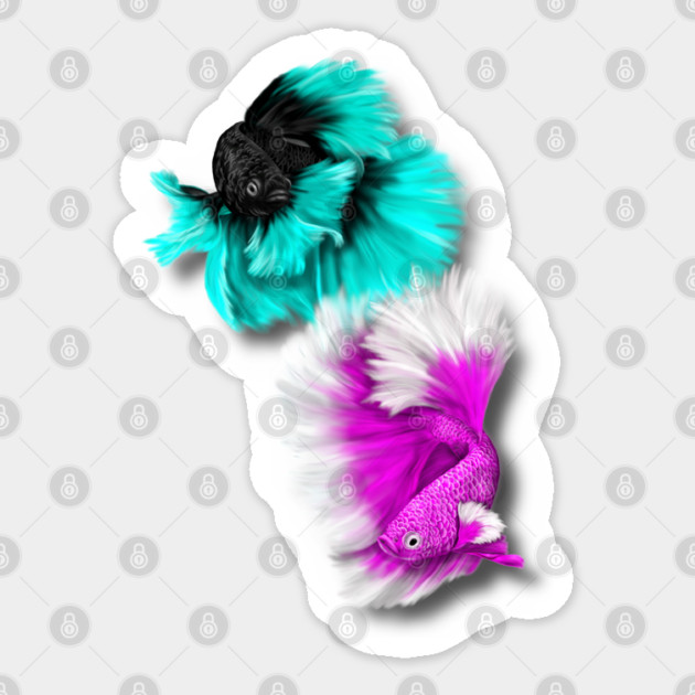Betta Fish Duo, black & teal, white & pink Sticker by H. R. Sinclair