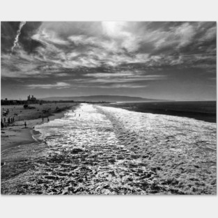 Hermosa Beach, black and white photo Posters and Art