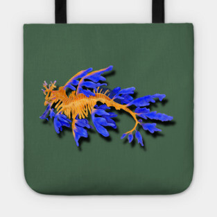 Illustrated Gold & Blue Leafy Seadragon Tote