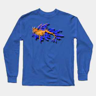 Illustrated Gold & Blue Leafy Seadragon Long Sleeve T-Shirt