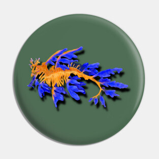Illustrated Gold & Blue Leafy Seadragon Pin