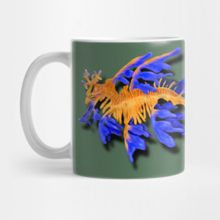 Illustrated Gold & Blue Leafy Seadragon Mug