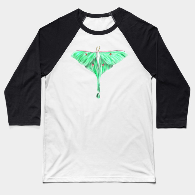 Green Lunar Moth Digital Art Baseball T-Shirt by H. R. Sinclair