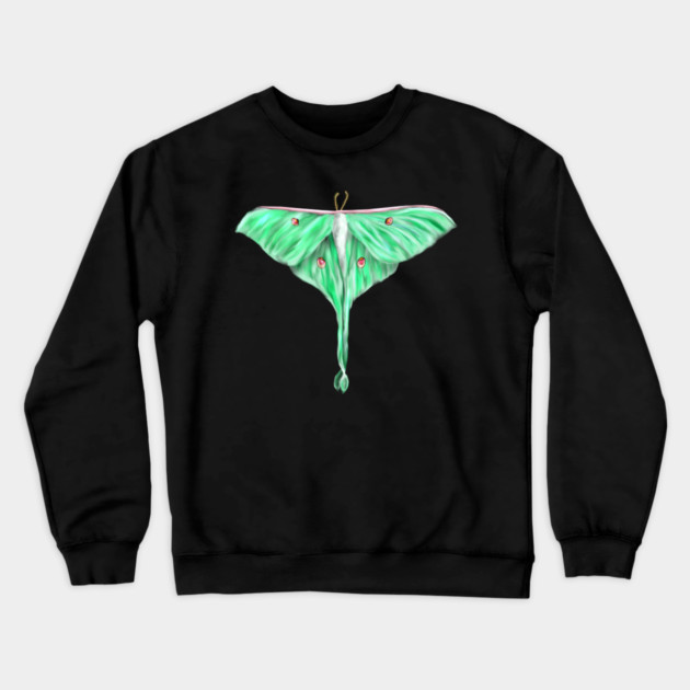 Green Lunar Moth Digital Art Crewneck Sweatshirt by H. R. Sinclair