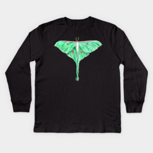 Green Lunar Moth Digital Art Kids Long Sleeve T-Shirt
