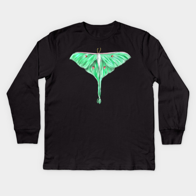 Green Lunar Moth Digital Art Kids Long Sleeve T-Shirt by H. R. Sinclair