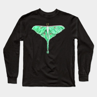 Green Lunar Moth Digital Art Long Sleeve T-Shirt