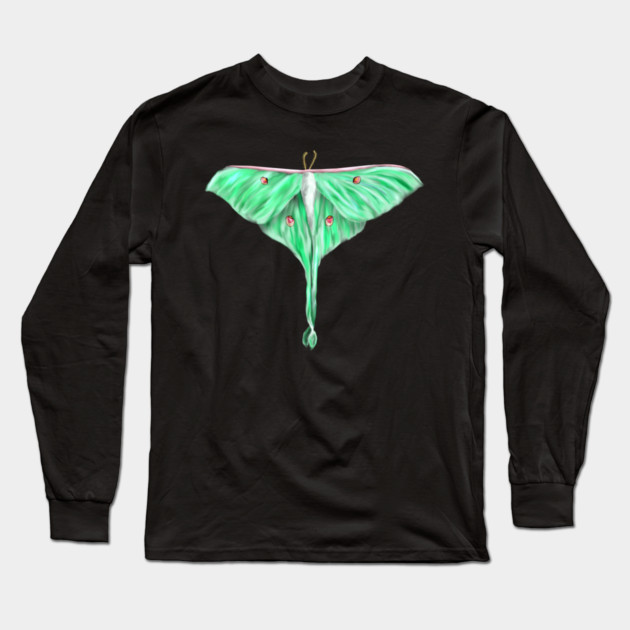 Green Lunar Moth Digital Art Long Sleeve T-Shirt by H. R. Sinclair