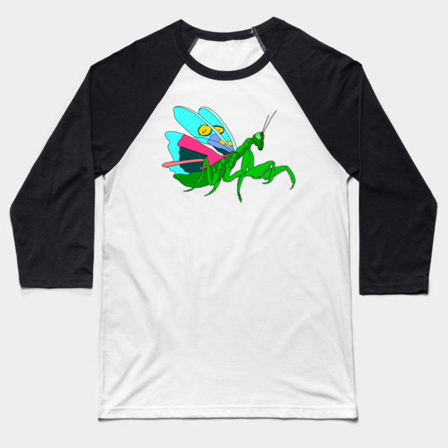 Colorful Praying Mantis Digital Art Baseball T-Shirt by H. R. Sinclair