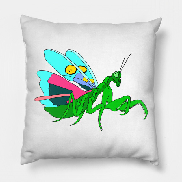 Colorful Praying Mantis Digital Art Pillow by H. R. Sinclair