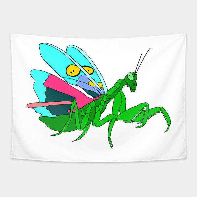 Colorful Praying Mantis Digital Art Tapestry by H. R. Sinclair