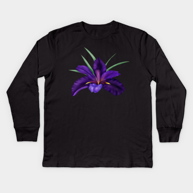 Deep Purple Bog Water Iris  Art Kids Long Sleeve T-Shirt by H. R. Sinclair