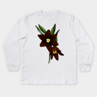 Chocolate Lily Flowers Digital Art Kids Long Sleeve T-Shirt