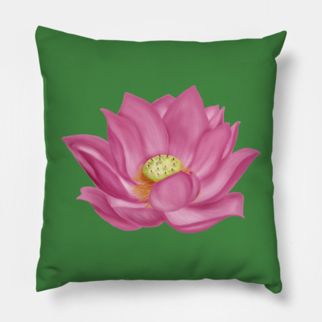 Pink Lotus Blossom Digital Art Pillow by H. R. Sinclair