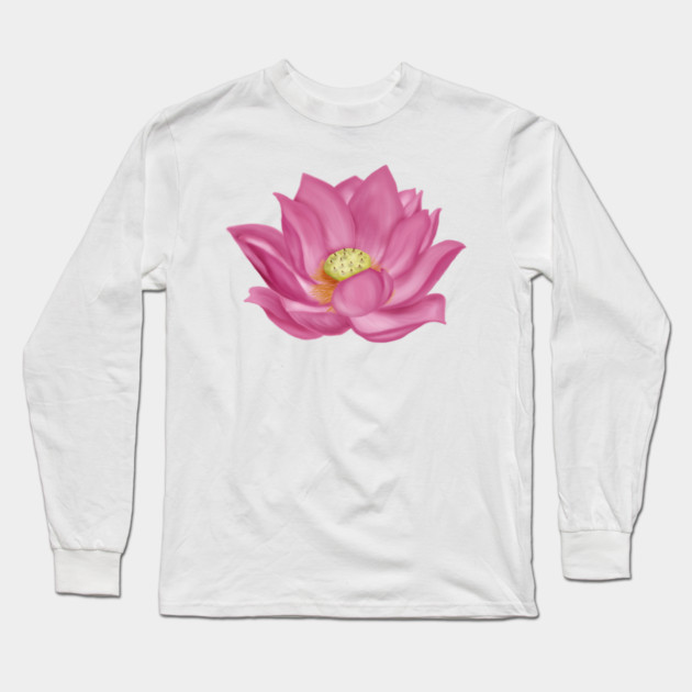 Pink Lotus Blossom Digital Art Long Sleeve T-Shirt by H. R. Sinclair