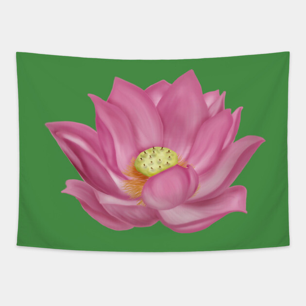 Pink Lotus Blossom Digital Art Tapestry by H. R. Sinclair
