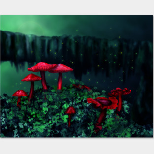 Magical Red Fairy Mushrooms Art Posters and Art